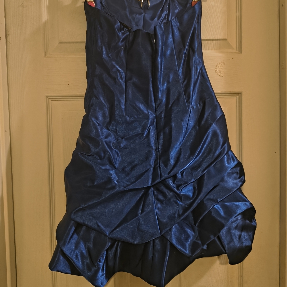 Vintage McClintock For Ginnie Sax R Blue Satin Cocktail Dress Sz 5 Jr - Picture 4 of 5
